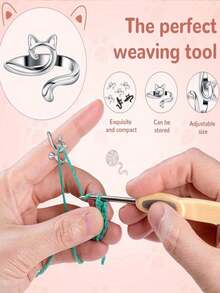 2pcs Adjustable Woven Crochet Rings, Yarn Guide Rings, Finger Protector Thimble Crochet Needle Rings Sewing Tools, Prevent Finger Injury During Knitting