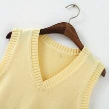Blostirno Women's Sweater Vest JK Uniform Kint Vests Solid Classic Sleeveless Pullover Sweaters Tops - 黃色 - 查看 6