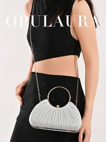 OpulAura Women Metallic High-End Evening Clutch Bag, Luxury Leather Handbag For Banquet, Gala, Party, Wedding, Bride, Bridesmaid, Birthday Dress Accessory, Clutch Bag For Wedding - White - View 9