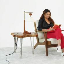 MERAX Bedside Bedroom Nightstand Desk Lamp Bedroom Study Lamps Wood Creative Lights Led Eye Protection Reading Living Room, Brown Solid Wood Base With Elegant Cone Linen Shade 110V - 查看 2