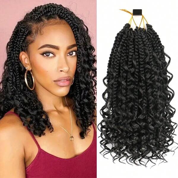 7 Pcs 10 Inch Goddess Box Braids Crochet Hair Synthetic Boho Box Braids Curly Ends Hair Extensions For Women