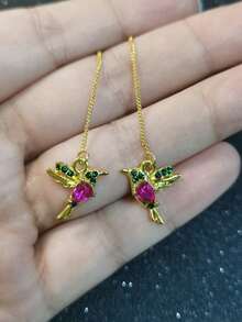 1 对精致蜂鸟设计闪亮合成宝石镶嵌吊坠耳环，优雅可爱风格精致女士礼物 - 蜂鳥耳環 - 查看 4