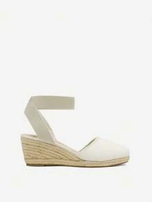 Women's Elastic Ankle Strap Espadrilles Wedge Sandals - Beige - View 7