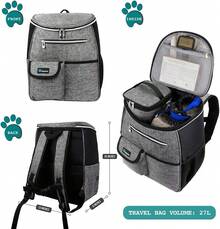 Dog Travel Bag Backpack, Airline Approved Dog Bags For Traveling, Puppy Diaper Bag Supplies, Pet Camping Essentials Hiking Accessories Dog Mom Gift, Food Container, Collapsible Bowls, Gray - 彩色 - 查看 2