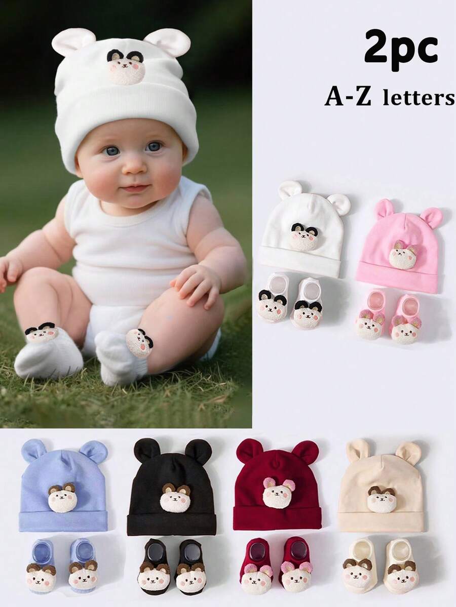 1 طقم قبعة و جوارب وردية محشوة كرتونية طفلية (2 قطعة)، شريط رأس مرن، ناعم ومريح للاطفال الصبيان والبنات، للارتداء الخارجي الكاجوال، بأسلوب عصر الألفية الجديدة