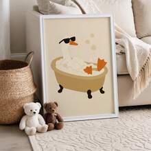 1 件鹅妈妈浴缸墙壁艺术异想天开的“故事时间鹅”印刷品，适用于托儿所和儿童浴室，带墨水的复古动物海报，性别中性的幼儿房间装饰和婴儿洗澡礼物（无框艺术印刷品） - 彩色 - 查看 3