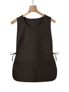 1 pieza Chaleco delantal puro negro/blanco, chaleco sin mangas con lazos en los lados, diadema y bolsillos, ropa de trabajo al aire libre, cocina, baño, hogar, artículos del hogar - Negro - Ver 11
