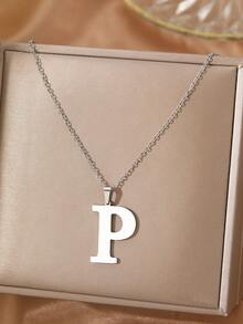Aomogo 1 pieza Collar de acero inoxidable simple y de moda con 26 letras que no se decoloran, regalo perfecto para hombres en cumpleaños y días festivos - collar - Ver 36