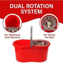 Trapeador mágico 360° spin mop: Limpieza profunda sin esfuerzo.Juego de fregona rotatoria de doble impulsión con cesto en forma de ocho y doble cabezal, fácil de usar en el hogar y sin necesidad de lavarse las manos, con presión manual y cubo para fregona - Rojo - Ver 6
