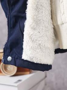 2 件套青少年男孩休闲保暖连帽夹克和工装裤套装，秋冬