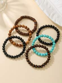 5pcs/6pcs Set Vintage Bohemian Wooden Bead, CCB, Zinc Alloy, Resin Leaf, Turtle, Infinity Symbol Elements Handmade Braided Bracelet Set Suitable For Men And Women, Daily, Beach, Holiday Wear