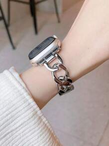 1pc Unisex Fashion Silver Metal Chain Watchband Strap Compatible With Apple Watch Ultra 49mm 46mm 45mm 44mm 42mm 40mm 41mm 38mm Series 10 9 8 7 SE Ultra 6 5 4 3 2 1
