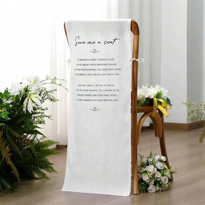 127*38cm White Polyester Wedding Chair Sign Classic Polyester Wedding Chair Label For Reserved Seat Decorations