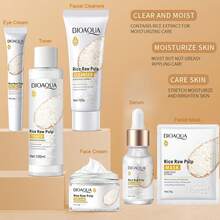 6PCS BIOAOUA Rice Facial Skin Care Set | Women's Facial Skin Care Set | Cleanser Hydration Eye Cream Face Cream Complete Skin Care Set Hydrating, Moisturizing, Healthy Skin Great Gift For Holidays