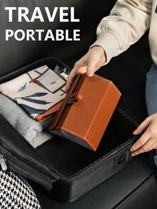 1pc Foldable Eyeglasses Storage Box, 2/3/4/5/6 Slots Black Portable Travel Eyewear Case, Multi-Purpose Glasses Organizer, Hanging Eyeglass Holder For Living Room, Bedroom, Keeps Glasses Tidy - Brown - View 3