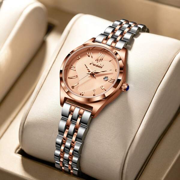 ORUSS 1 Peça Relógio Quartz Clássico Feminino de Negócios com Mostrador Decorado com Coração e Pulseira de Liga, com Função de Calendário para Uso Diário