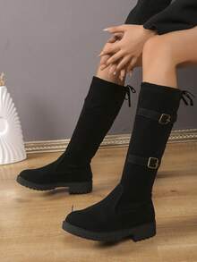 Fashionable Platform Boots, Retro Biker Style, Suitable For Evening Gowns As Stylish Night Boots, Ruched Western Design - Black - View 2