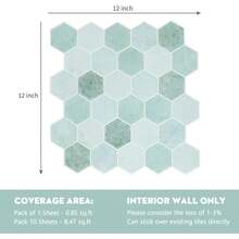 Green  Peel And Stick Wall Tiles, 12x12 Self-Adhesive Marble Effect Kitchen Bathroom Backsplash (10 Sheets) - Green - View 3