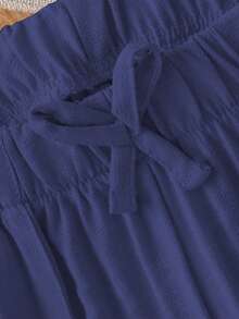 Teen Girl Flowy Loose Vacation Style Wide Leg Pants, Spring/Summer - Royal Blue - View 3