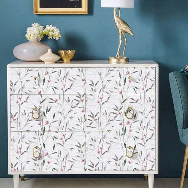 1 Roll Of Green Leaves Blossom Self-Adhesive Vinyl Wallpaper 17.1inX39.3/118.1/196.8in Removable Yellow Floral Wallpaper For Easy DIY Home Decoration Suitable For Bedrooms Living Rooms Cabinets Tables And Furniture High Quality Vinyl Material With Flexible Patterns Matching Floral Wall Decoration Wall Paper Wall Stickers Room Decor Kitchen Living Room Decor