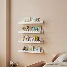 白色波浪形可爱木制浮动搁板 - 壁挂式家居装饰，易于安装，非常适合客厅、卧室、浴室、厨房和书房 - 展示照片、植物、书籍等，多功能搁板 | 独特的搁架设计 | 易于安装的木质装饰、浮动搁板、婴儿储物架、育儿室/儿童卧室装饰