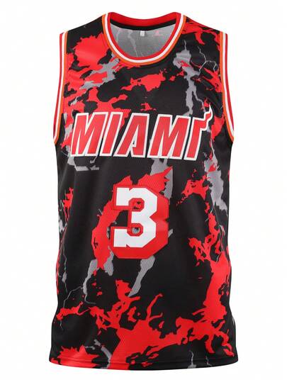 Atonmore Men's Basketball Jersey, 3 Black & Red Graffiti Embroidered Stitching Basketball Singlet, Sleeveless Sports Top Spring
