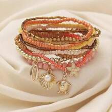 1 Set de pulsera con colgante de conchas, estrellas de mar y perlas falsas, accesorio de moda de verano