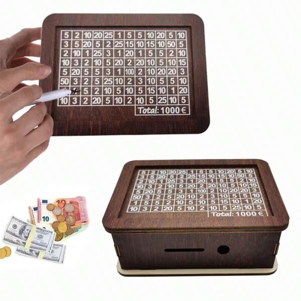 VINCAN 1 pièce Tirelire créative UE DIY, décoration pour la maison, cadeau éducatif pour enfants, boîte à monnaie en bois réutilisable pour la planification numérique