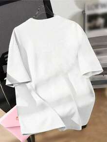 GlowEve Camiseta de manga corta casual para mujer con estampado de corazón y decoración de rhinestone - Blanco - Ver 2