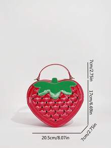 Strawberry Shaped PU Cross-Body Bag, Quilted Pattern, Zipper Closure, With Detachable Strap And Cosmetic Pouch, Suitable For Themed Occasions, Fashion Mini Strawberry Purse Fruit Bag Women Shoulder Bag Back To School Season - Red - View 4
