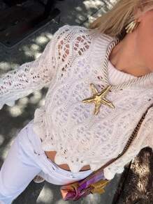 Niche Fashion Hollow Mesh Knit Sweater For Women