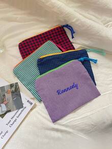 1 件个性化女士格纹化妆包，便携式旅行洗漱包，大容量刺绣化妆包，柔软多功能收纳包，刺绣姓名首字母包，高品质新娘伴娘礼物，适合日常使用，商务旅行，送给家人、朋友、母亲、伴侣的礼物，适合母亲节、情人节、护士节、教师节、圣诞节、周年纪念日、生日 - 彩色 - 查看 8