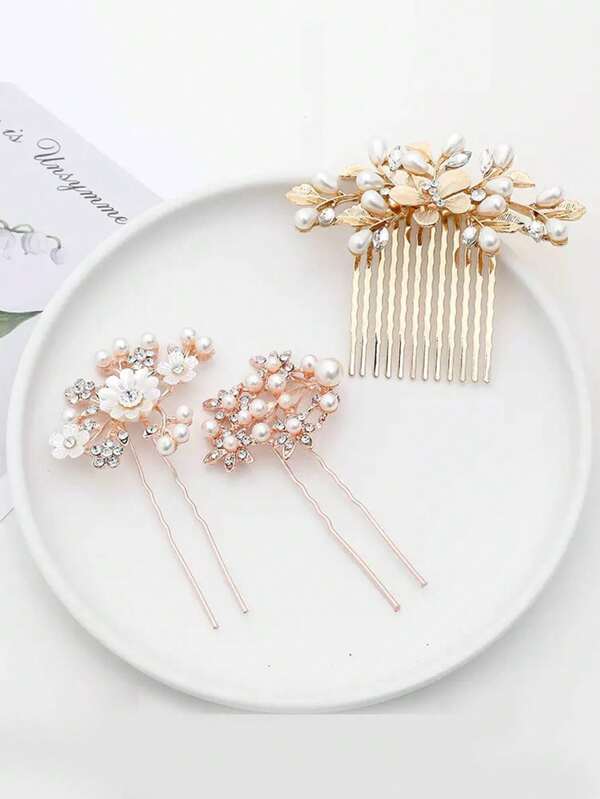 1 Set/2 Sets Solid Color Bohemian Zinc Alloy Hair Sticks, Seasonal Hair Accessories/Combs, Bridal Hair Decorations, Pearl Hair Clips, Adult Hair Pins, Hairpins For Updos