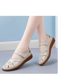 女士真皮平底渔夫凉鞋，舒适休闲夏季鞋，适合工作和日常散步 - 米色 - 查看 7