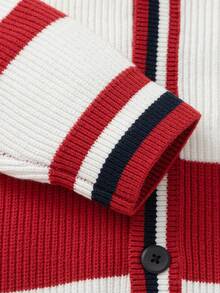 Balabala Chaqueta de punto informal con botones para niños preadolescentes - tono rojo blanco - Ver 4