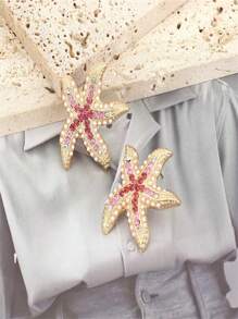 1 Par de Brincos de Estrela do Mar com Pérola e Chique, Brincos com Estilo Oceânico Elegante, Adequados para Uso Diário e Férias