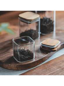Hũ thủy tinh vuông nhỏ sang trọng đựng gia vị lưu trữ nhà bếp Hũ đựng gia vị kín khí Hũ đựng gia vị borosilicate cao cấp - Hũ gỗ keo vuông nắp kín - Xem 5