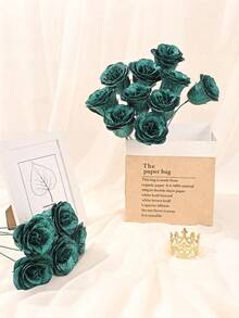 MEHELANY 20支装 2.76英寸人造闪光玫瑰花束，深绿色人造玫瑰，永不凋谢的闪光人造玫瑰花束，适用于周年纪念、订婚、结婚礼物、家居、房间、办公室、厨房装饰、派对装饰、情人节、母亲节、生日礼物，送给女友、妈妈、女士（含包装纸）