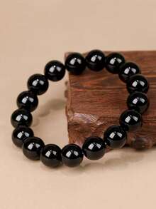 [天然黑曜石手链] 天然黑曜石圆珠手链，手工制作 10/12/14/16 毫米霜冻休闲风格手链 - 适合男士和女士，弹性珠宝，节日和生日礼物，情人节礼物 - 手鍊 - 查看 8