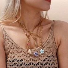 1/Pc Summer Sea Crab Conch Fish Statement Stainless Steel 18K Gold Plated Pendant Ocean Series Necklace For Women