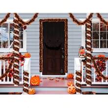 1pc 2M Halloween Plastic Decorative Garland, Outdoor Indoor Hanging Vine Pumpkin Bat Ghost For Autumn, Home Party Garden Fireplace Porch Decor, Halloween, Thanksgiving, Pumpkin Garland, Bedroom Haunted House Fireplace Wall Indoor Outdoor Home Decor Halloween Decor Fall Decor Room Decor