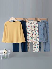 6pcs/Set Boys' Cartoon Astronaut Print Lightweight Long Sleeve Pajama Set, Spring & Autumn - Multicolor - View 2