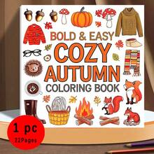 1 pieza Libro de colorear de otoño, 22 páginas, tapa blanda, papel grueso, libro de imágenes para adultos, regalo de temporada para Navidad, Halloween, festivales, amigos, colegas, familia, escuela, suministros de arte y manualidades, libro para colorear, libro de colorear, suministros de arte