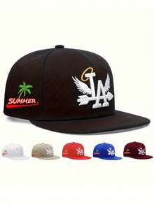 1 件可调节刺绣骷髅 LA 平檐棒球帽，户外防晒休闲帽，适合春季、秋季、旅行、海滩度假、男士、Y2K 风格