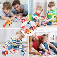 Juguete de coches para bebés de 3 años, coches de retroceso, juguete de empujar y avanzar para bebés, regalo de primer cumpleaños, vehículos a fricción con estera, juego de juguetes de vehículos a presión con diseños de dibujos animados, regalos
