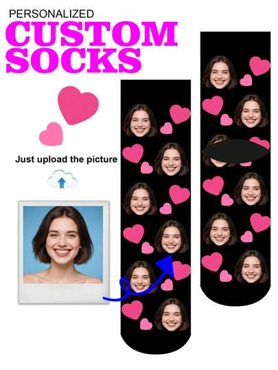 1 Pair Of Customized Crew Socks, Custom Face Socks, Custom Photo Sock, Custom Printed Socks, Personalized Funny Face Socks, Custom Picture Socks, Put Any Face On The Socks, Anniversary Gift, Valentine Gift, Birthday Gift, Wedding Gift, Mother's Day Gift, Father's Day Gift, Best Friend Gift, Gift For Mom/Dad, Gift For Girlfriend/Boyfriend,