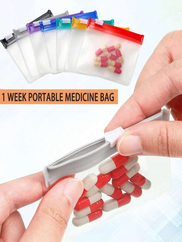 7pcs Weekly Pill Organizer, 7 Day Travel Pill Bag, AM/PM Pill Bag, Portable Daily Vitamin Organizer For Medications, Vitamins, Fish Oil, Supplements, Travel Pill Organizer, Small Transparent Pill Bag, Transparent EVA Zipper Bag, Small Jewelry Bag, Jewelry Bag, Pill Dispenser Bag, Jewelry Display Organizer,