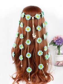 1 件女士波西米亚多色雏菊花环头带，旅行和假日发饰，节日服装装饰万圣节