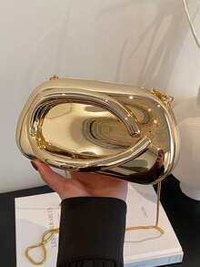 女士时尚百搭优雅亚克力手拿包、单肩链条晚宴包 - 金色 - 查看 4