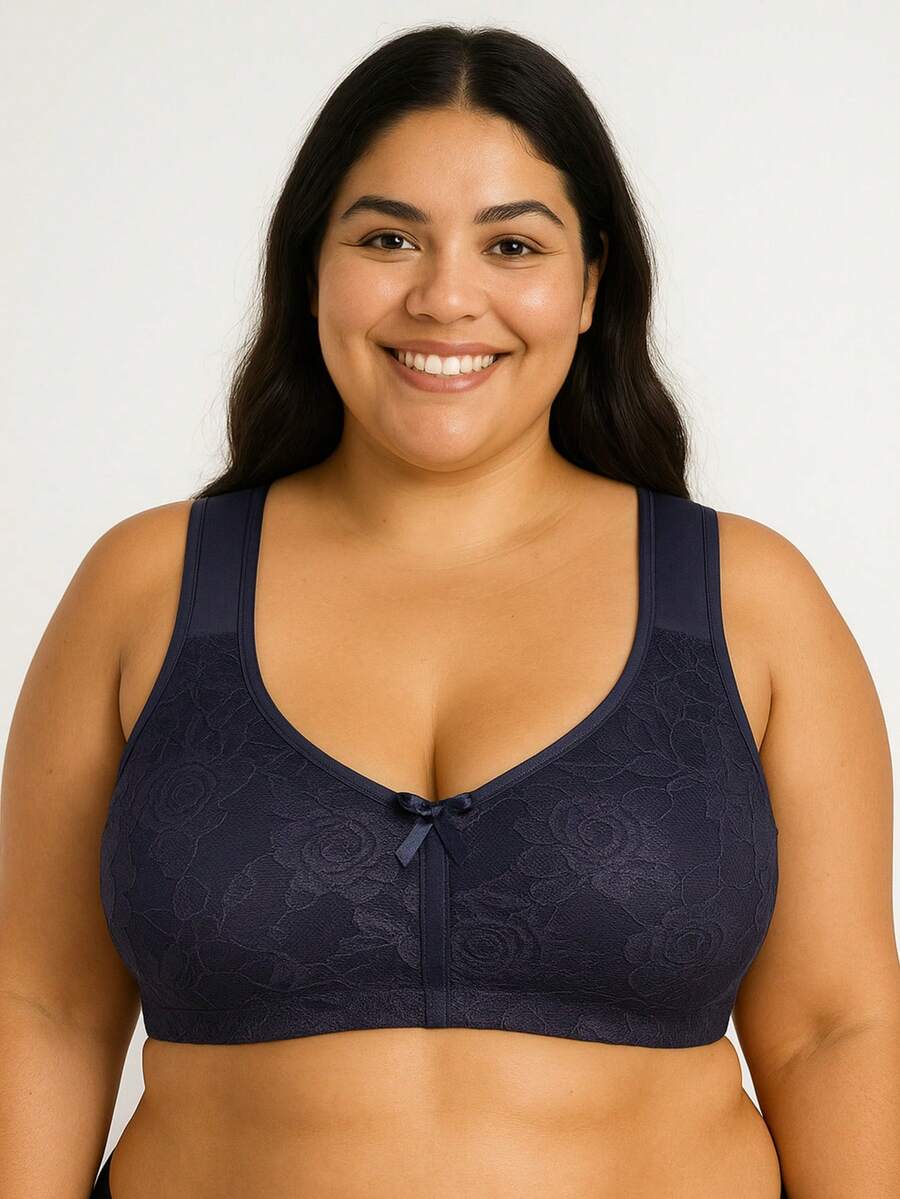 Lace Bra Comfort High Support With Padded Straps Casual-Comfortable Casual-Sporty Cute-Innocence Wireless Unpadded Polyester Sleep Quick Dry High Support - Màu xanh hải quân - Xem 1